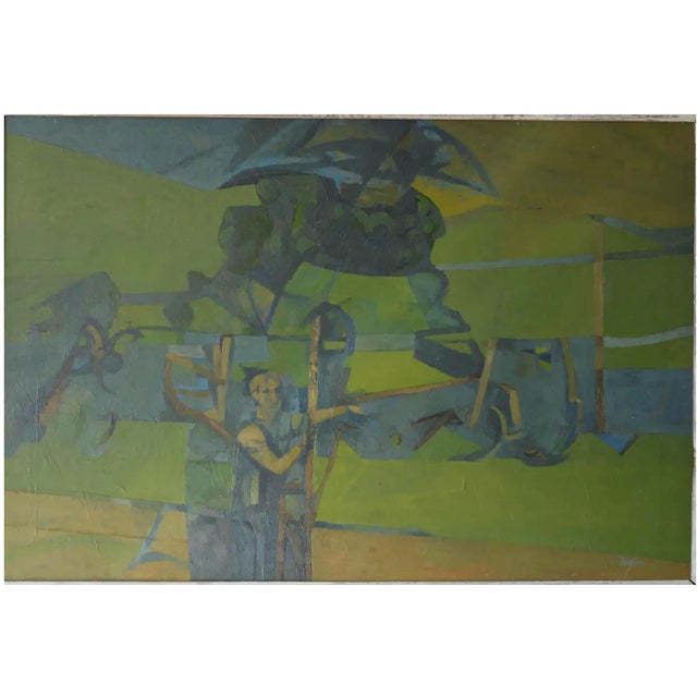 A. C. Taylor, Figure in an Abstract Landscape, 1950, Oil on Board For Sale - Image 3 of 5