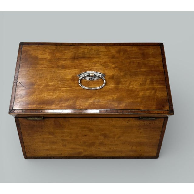 Brown Antique English Satinwood Wooden Georgian Regency Double Tea Caddy 19th Century For Sale - Image 8 of 10