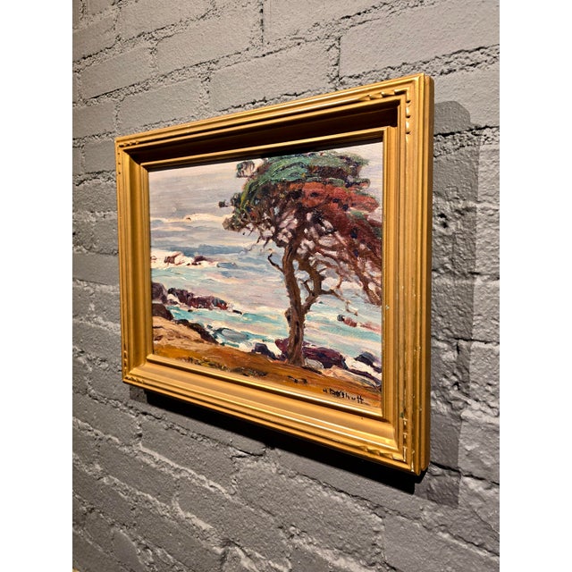 Hanson Puthuff "Monterey Coastal Cypress" Plein Air Impressionist Landscape-1930s Oil Painting For Sale - Image 9 of 10