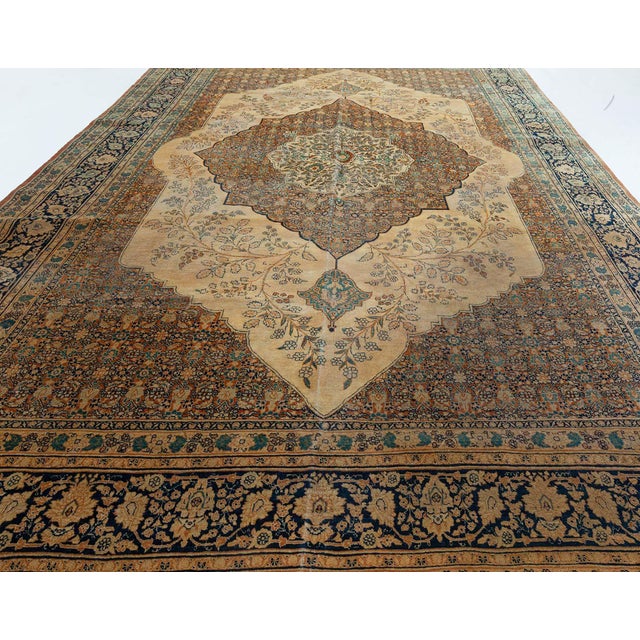 Textile 19th Century Persian Tabriz Green, Beige and Black Hand Knotted Wool Rug For Sale - Image 7 of 8