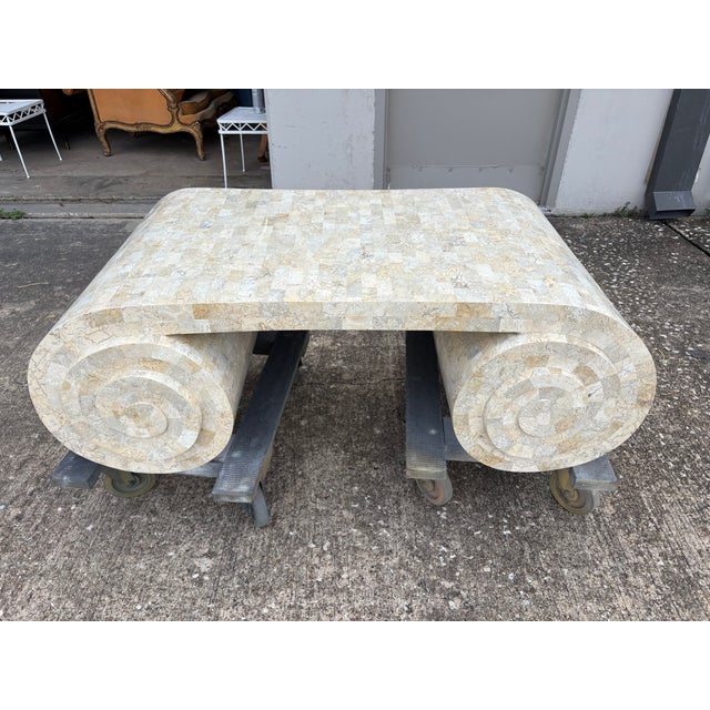 1980s 1980s Maitland-Smith Tessellated Travertine Scroll Cocktail Table For Sale - Image 5 of 13