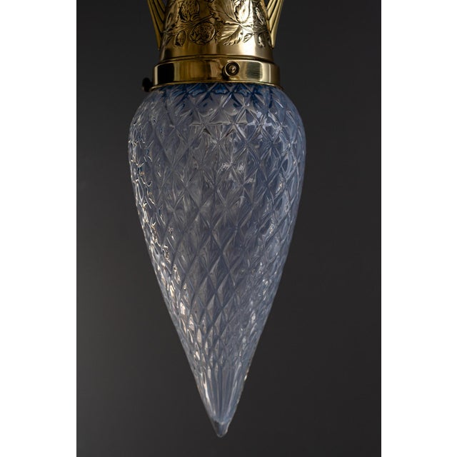 Blue Art Deco Ceiling Lamp with Opaline Glass Shade, Vienna, 1920s For Sale - Image 8 of 12