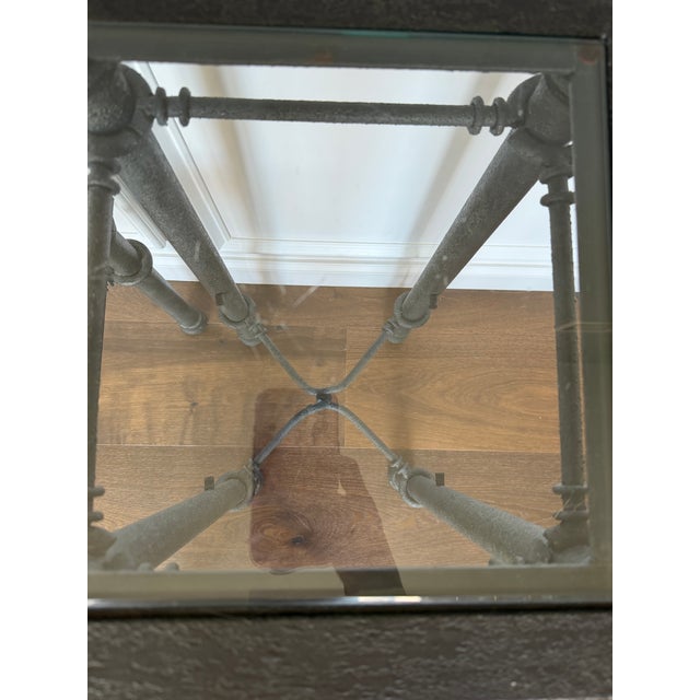 Vintage Postmodern Glass & Faux-Bamboo Iron Table Set | Coffee Table + Matching Side Tables For Sale - Image 10 of 12