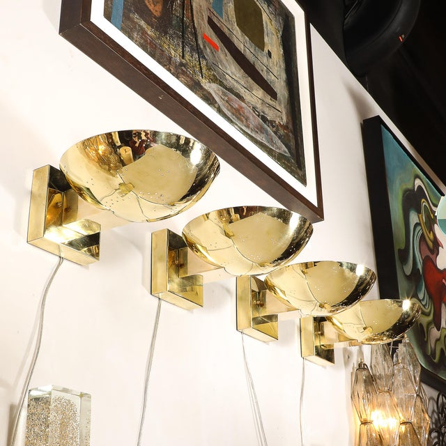 1950s Country of Origin Finland Item Type Set of Four Mid-Century Modernist Polished Brass Sconces by Paavo Tynell For Sale - Image 14 of 18