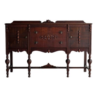 1920s Antique Jacobean Revival Mahogany Sideboard For Sale