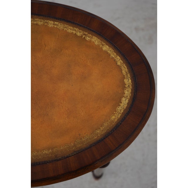 1990s Maitland Smith Oval Leather Top Regency End Table For Sale - Image 5 of 14