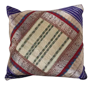 Decorative Throw Silk Pillow Made From Vintage Sari Borders, India