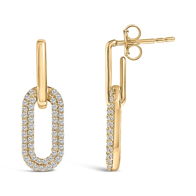 Contemporary 10K Yellow Gold 1/2 Cttw Lab Grown Diamond Dangling Paperclip Drop Earrings For Sale - Image 3 of 5