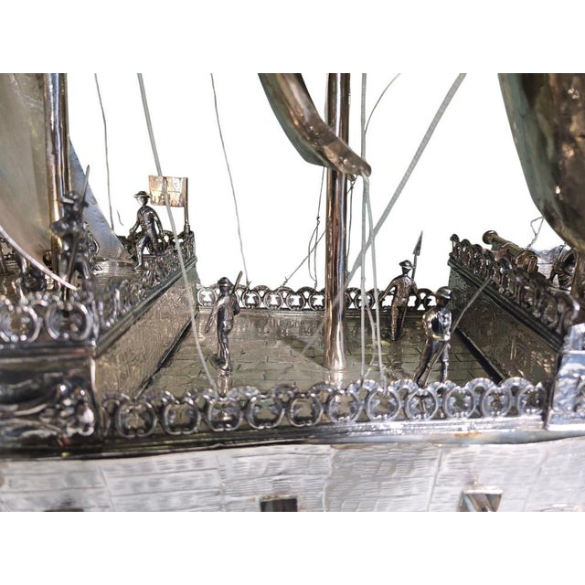 English Silvered Metal Ship, 1880s For Sale - Image 12 of 18