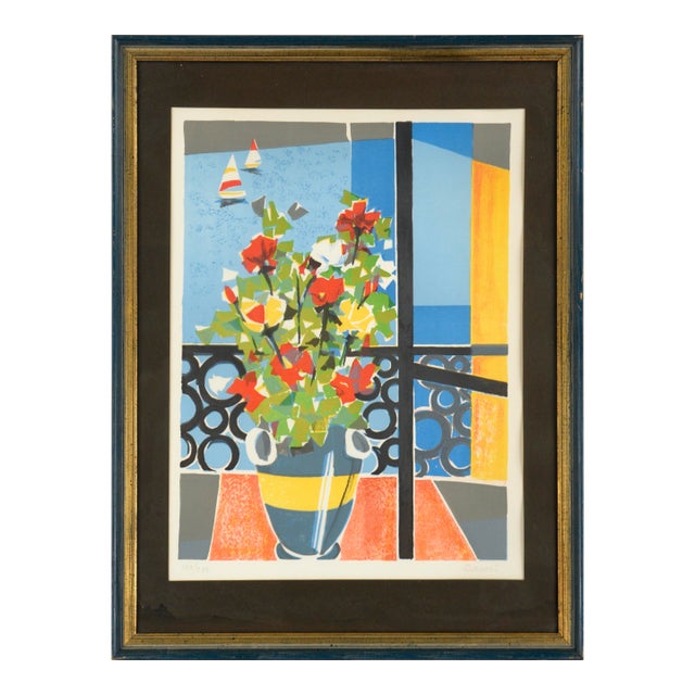 Flowers by the Window, Mid Century Cubist Still-Life Limited Edition Lithograph by Fausto Maria Casotti For Sale