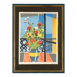 Flowers by the Window, Mid Century Cubist Still-Life Limited Edition Lithograph by Fausto Maria Casotti