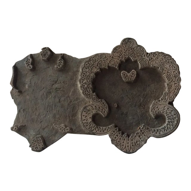 Rare French Textile Printing Block - Hand-Carved Industrial Design Art For Sale