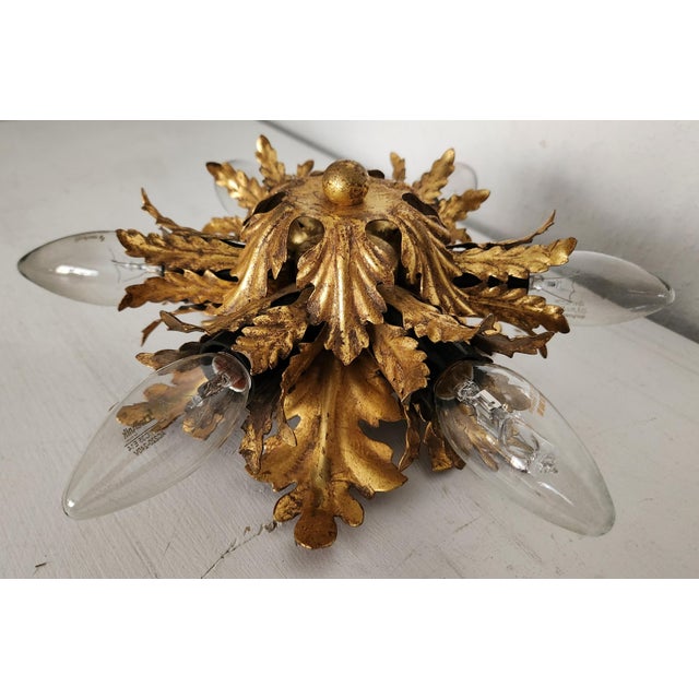 Gold-Plated Six-Light Florentine Wall Lamp, 1960s For Sale - Image 7 of 18