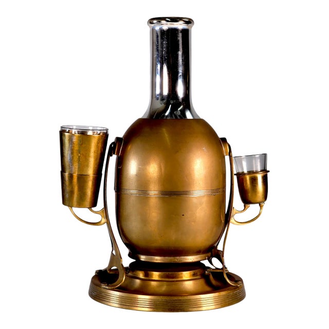 American Thermos Bottle Co Carafe Hinged Pourer Brass Cups For Sale