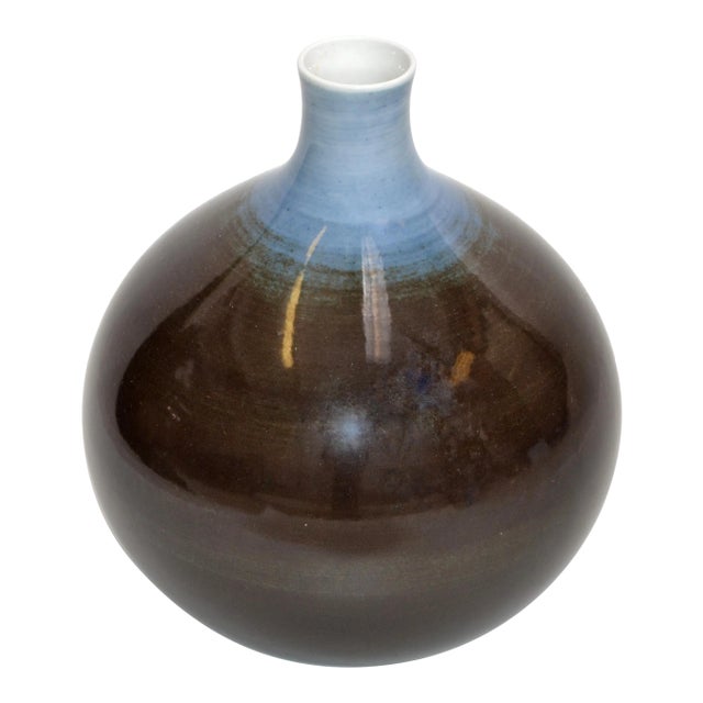 Bavaria Arzberg Hutschenreuther Glazed Porcelain Vase Black, Blue & White 1970s For Sale