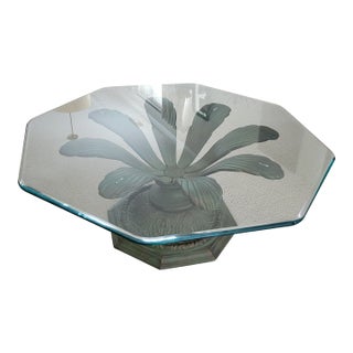 Vintage Sculptural Cast Metal Coffee Table With Octagonal Glass Top, Handcrafted Base For Sale