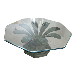 Vintage Sculptural Cast Metal Coffee Table With Octagonal Glass Top, Handcrafted Base