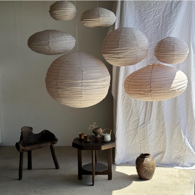 Japanese Pendant Light in Rattan and Natural Linen For Sale - Image 13 of 18