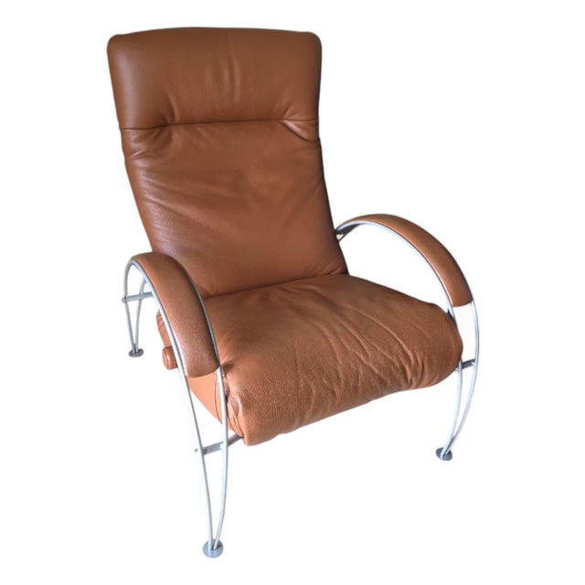 1980s Postmodern Mocha Leather Billie Lafer Reclining Lounge Chair For Sale
