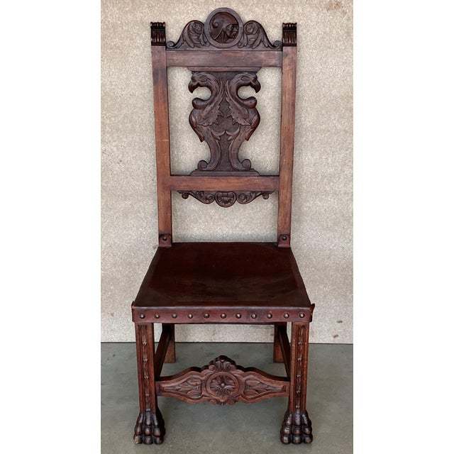 19th Century Set of Four French Carved Walnut Turned Wood Chairs with Claw Feet For Sale - Image 16 of 18