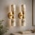 Luxury Alabaster Wall Sconce Set of 2, Handcrafted Solid Brass Double Cylinder Wall Sconce, Italian Marble Wall Lamp, Brass Double Light Fixture For Sale - Image 4 of 10