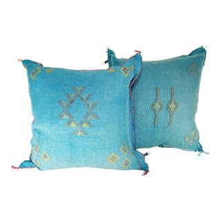 Moroccan Sabra Silk Pillows, 18" x 18" - A Pair For Sale