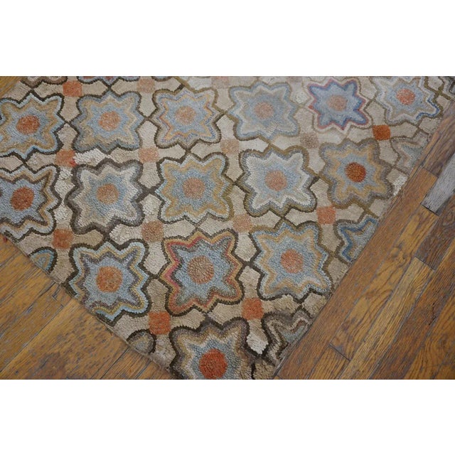 Beige 1890s Gray Star Medallion Folk Art Trellis-Lattice Antique American Hooked Rug For Sale - Image 8 of 15
