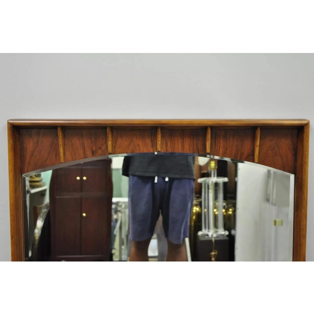 Brown Vintage Mid Century Modern Sculpted Walnut & Rosewood Beveled Glass Wall Mirror For Sale - Image 8 of 10