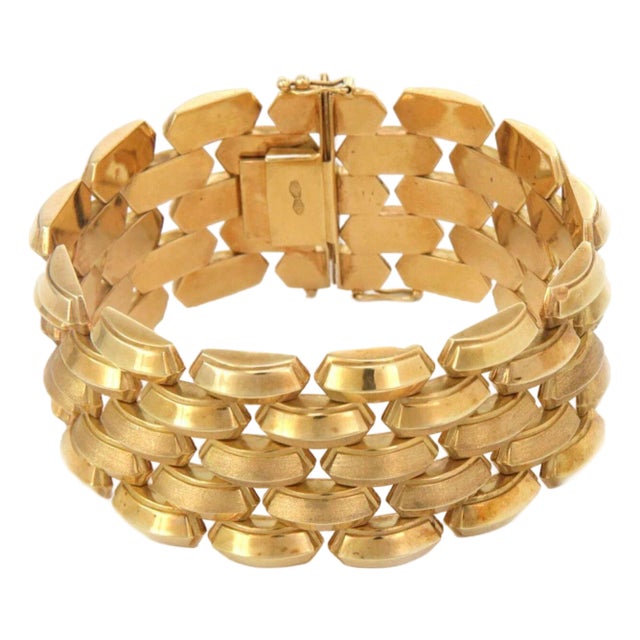 Five Row 14k Yellow Gold Bar Link Bracelet For Sale