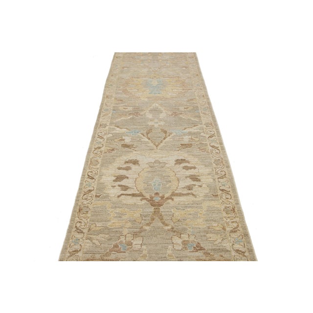 Apadana's Contemporary Sultanabad Beige Wool Runner Handmade With Floral Motif For Sale - Image 9 of 9