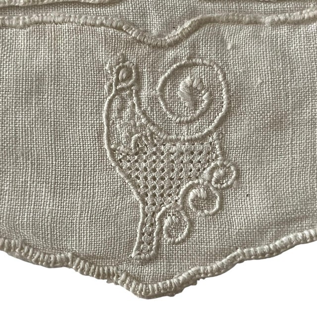 Farmhouse Vintage Wine Linen Stemware Coasters Antique White Embroidered English Cottage - Set of 6 For Sale - Image 3 of 3