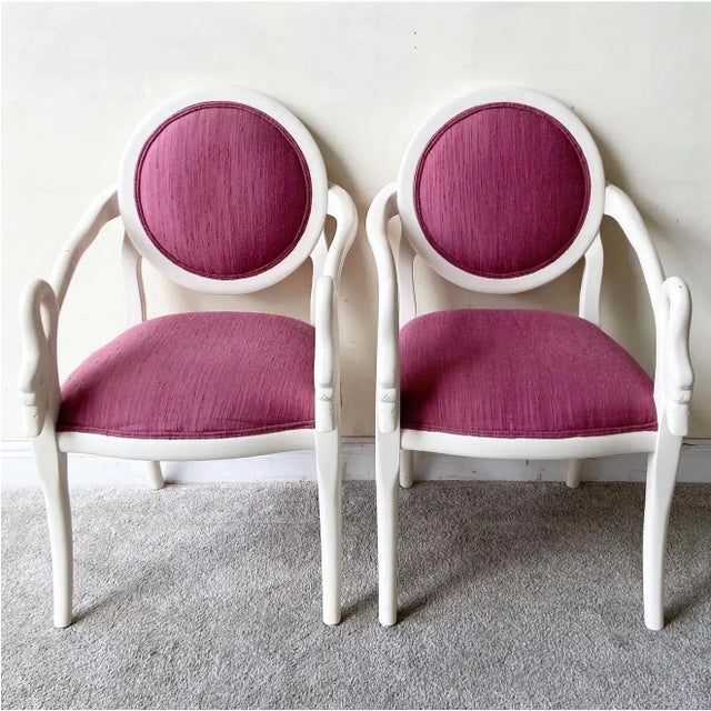 1980s 1980s Postmodern Casa Bique Swan Dining Chairs | Set of 6 in Ivory & Raspberry Pink For Sale - Image 5 of 11