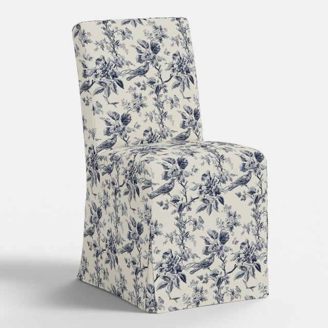 Spritely Home Stoffer Home x Cloth & Company Lindy Slipcover Dining Chair in Bird Toile Navy For Sale - Image 4 of 7