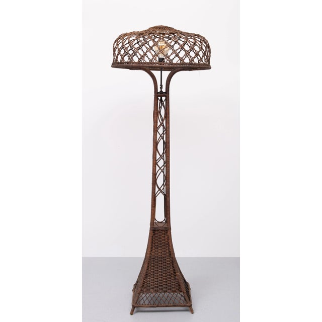 Brown Wicker Floor Lamp by l.P.H. De Ridder Amsterdam, 1920s For Sale - Image 8 of 10