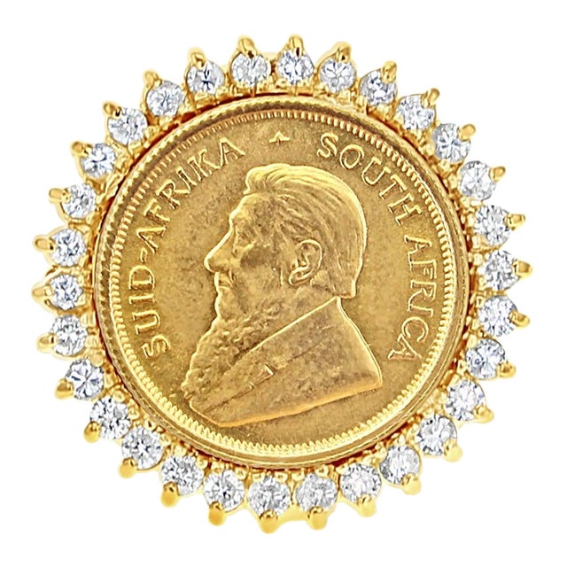 South African Coin Ring with Diamond Halo .66cttw, Size 5 For Sale