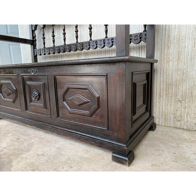 19th Spanish Carved Hall Bench With Storage For Sale - Image 12 of 13
