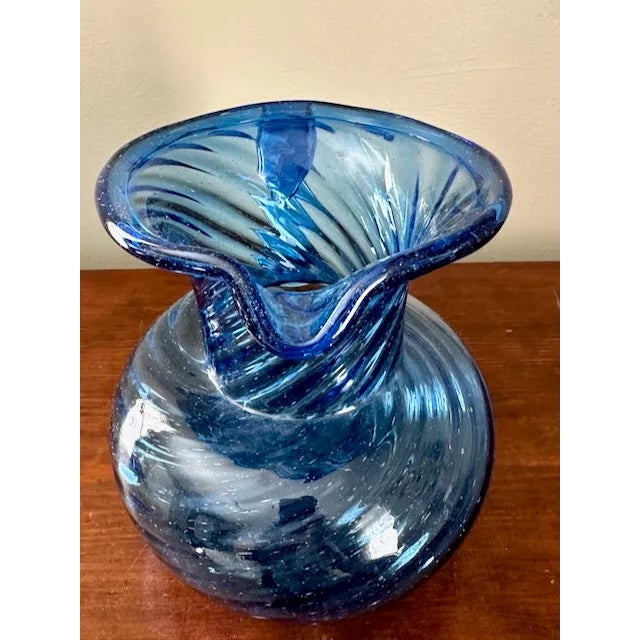 1920s Large Vintage Blue Swirl Glass Pitcher For Sale - Image 5 of 8