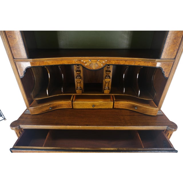 Early 20th Century Berkey & Gay Painted Decorated Petit Secretary Display Cabinet with Shelves Burl For Sale - Image 5 of 12