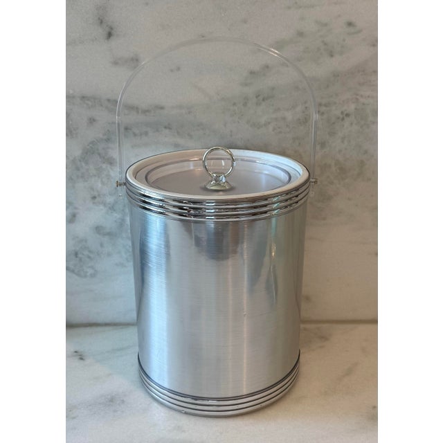 Vintage Ice Bucket With Lucite and Silver Foil Finish For Sale - Image 4 of 8