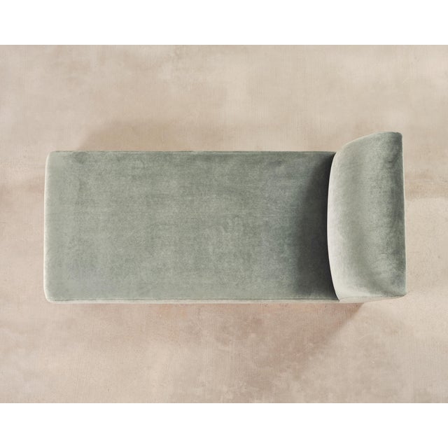 Modern Sage Green Mohair Chaise Longue Daybed on Ebonized Base For Sale - Image 4 of 18