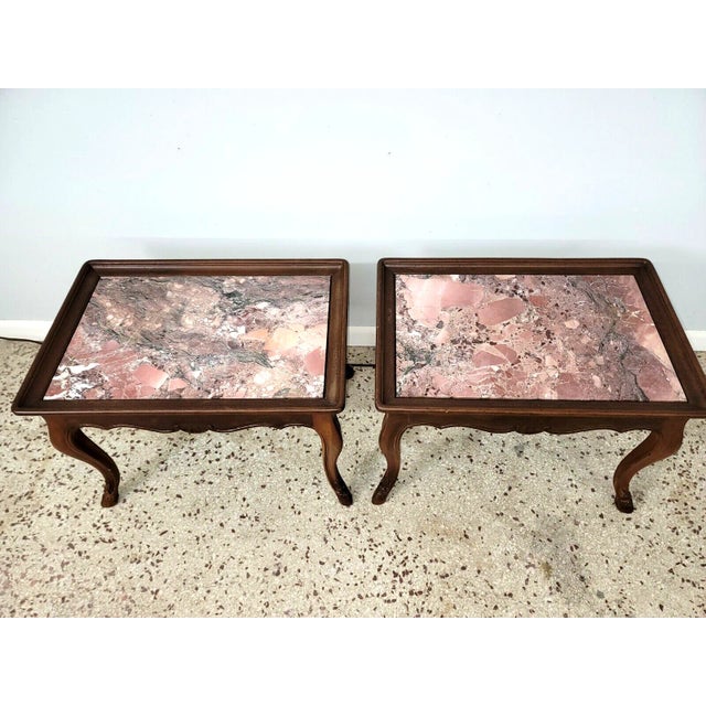 Vintage Louis XV Pink Variegated Marble-Top Coffee Tables - A Pair For Sale - Image 9 of 13