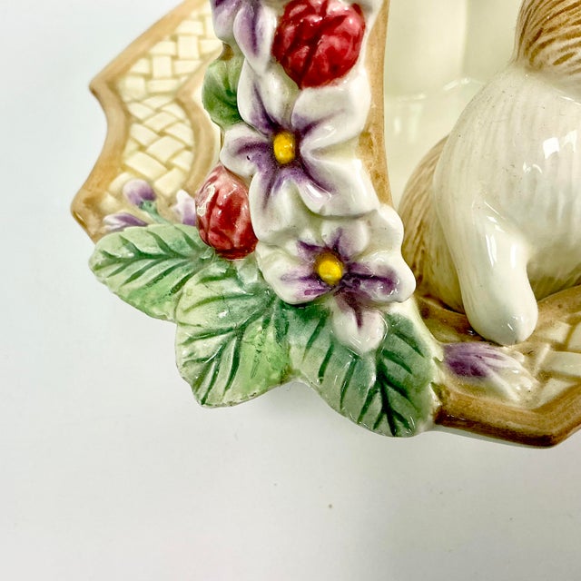 1990s Vintage Hollywood Regency Majolica Flora Bunny Jelly Bean Bowl, Fitz & Floyd Trompe L’Oeil Style For Sale - Image 14 of 14