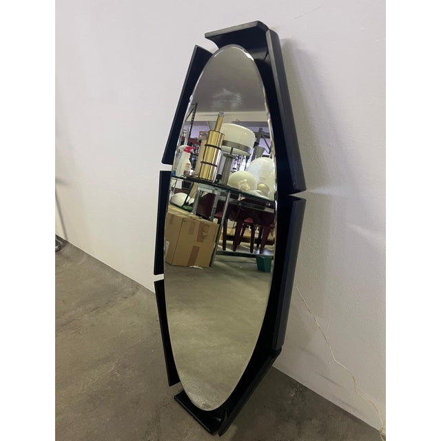 Curved Wood Backlit Mirror, 1960s, in Very Good conditions. Designed 1960 to 1969