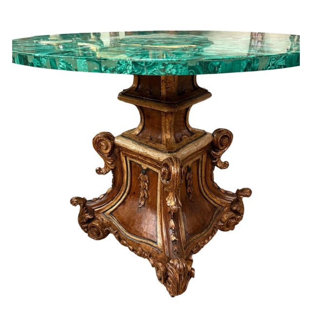 Italian Late 19th Century Italian Carved Wood Base & Malachite Top Center Table For Sale - Image 3 of 8