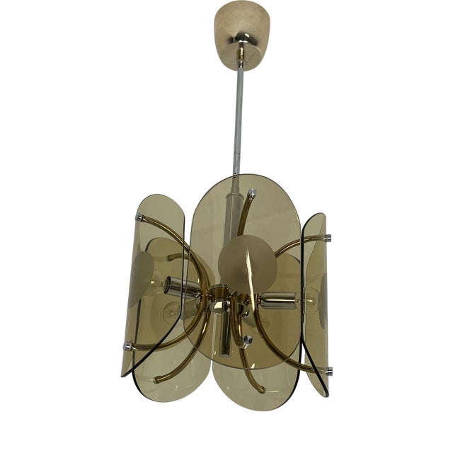 Amber Murano Glass 5-Light Chandelier, 1970s For Sale