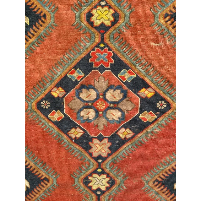 Antique Caucasian Karabagh Runner, Hand-Knotted Wool, Red & Navy, 4' x 17' For Sale - Image 9 of 13