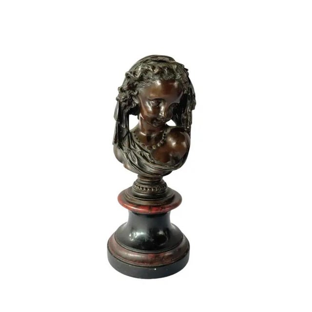 Metal Bronze Female Allegorical Busts on Marble Plinths, Set of Four For Sale - Image 7 of 9