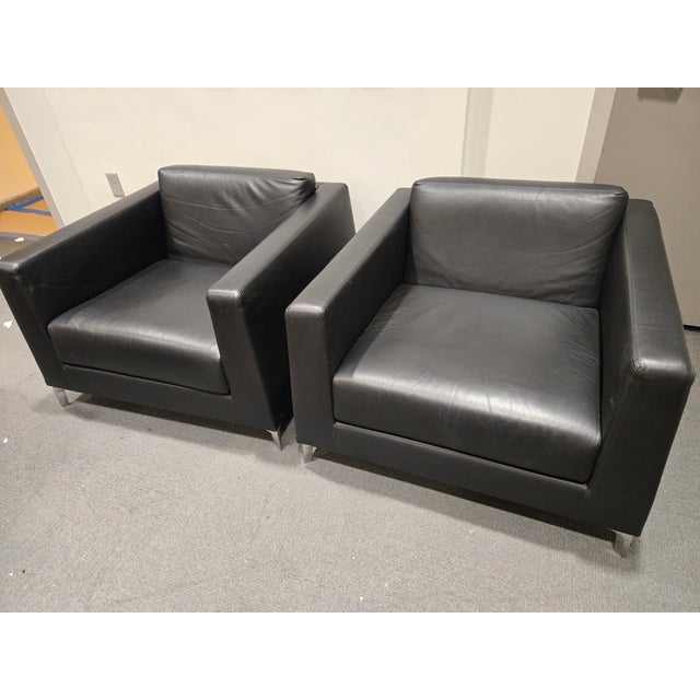 Animal Skin Bernhardt Design Calibra .02 Lounge Chair in Black Leather - A Pair For Sale - Image 7 of 8