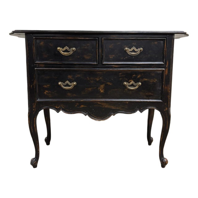 Vintage French Louis XV Style Three Drawer Distressed Commode Dresser For Sale