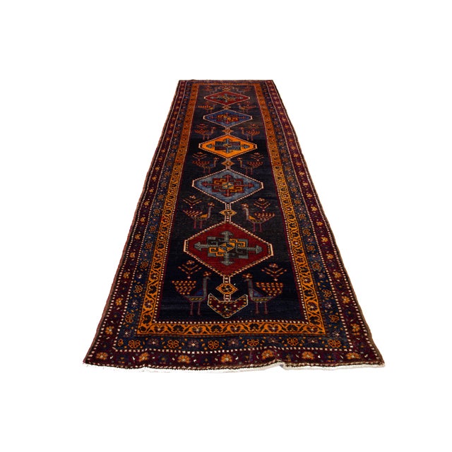 Tribal Vintage Persian Qashqai Runner - Hand-Knotted Tribal Wool Rug With Peacock & Medallion Design For Sale - Image 3 of 9